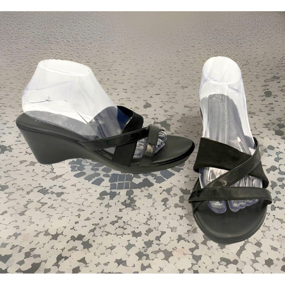 Italian Shoemakers Ruth Black Platform Wedge Slip On Heels Sandals Italy sz 10M